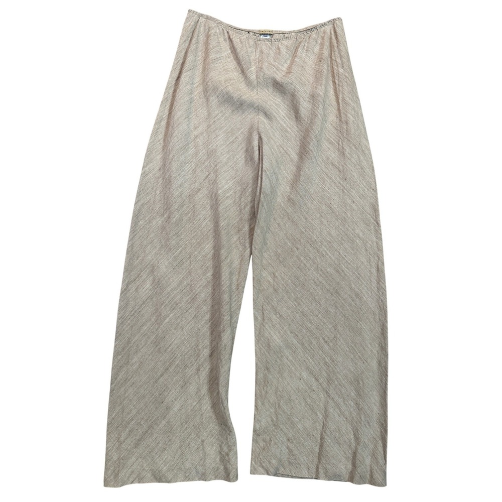 Tin Lizzie Women 3X Beige 100% Linen Wide Leg High Rise Elastic Waist Pants